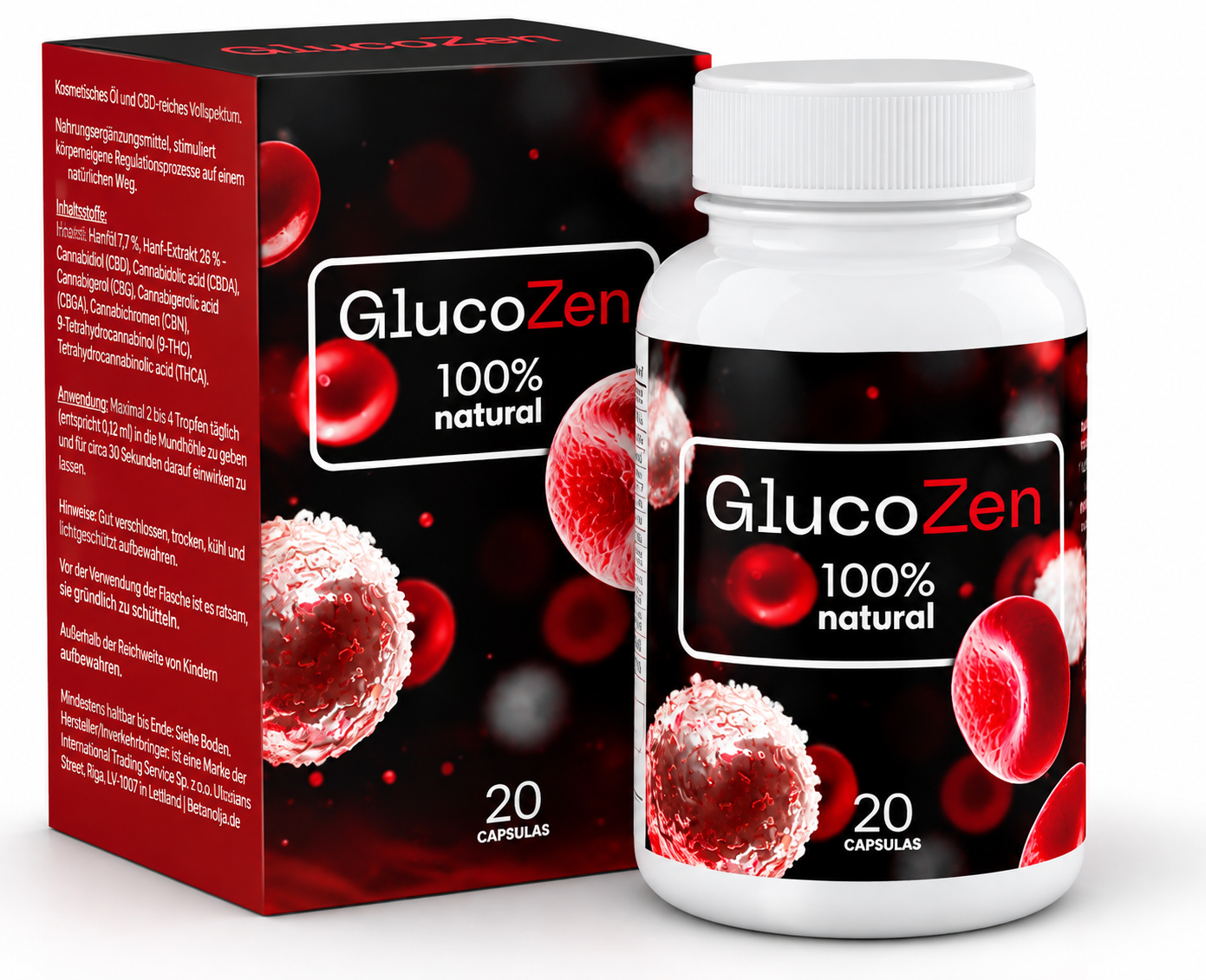 Embalagem GlucoZen com células sanguíneas